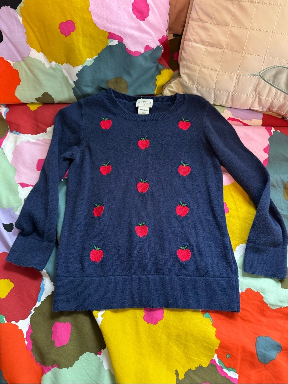 J. Crew Crewcuts Navy Apple Teddie Sweater, XS 2-3